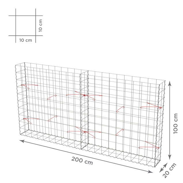 Gabionový koš 10x10, bez víka, různé rozměry - Rozměry koše: 200x20x100 cm