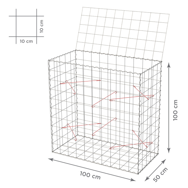 Gabionový koš 10x10, s víkem, různé rozměry - Rozměry koše: 100x50x100 cm