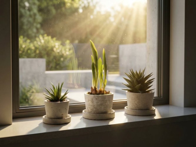 Betonové květináče s miskou VENI PURE  - sada 3ks