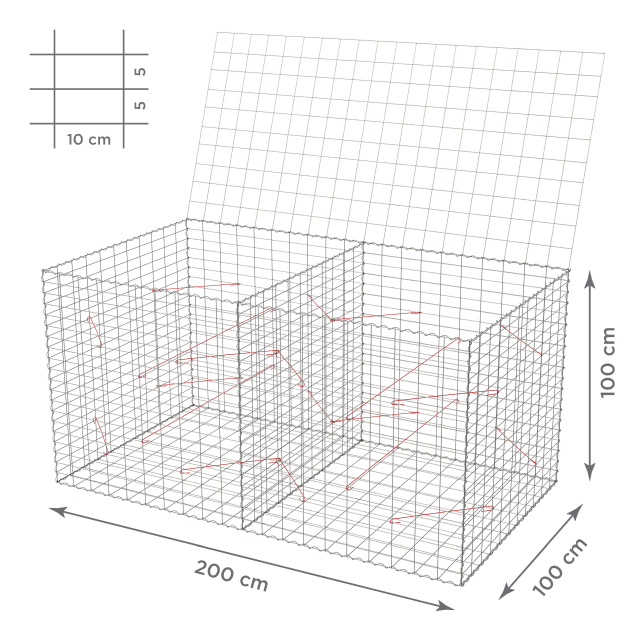 Gabionový koš 10x5, s víkem, různé rozměry - Rozměry koše: 200x100x100 cm