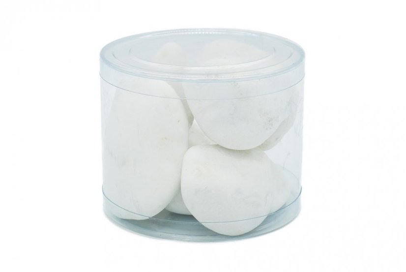 Mramorový oblázek, Sivec bílý 40-90 mm, dóza 1,5 l (cca 2kg)