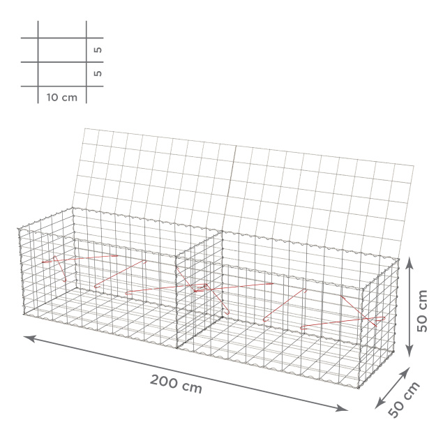 Gabionový koš 10x5, s víkem, různé rozměry - Rozměry koše: 200x50x50 cm