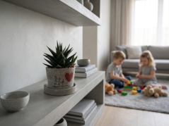 Betonový květináč s miskou  VENI PURE 11 cm - malovaný, rodinka