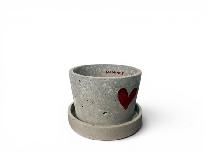 Betonový květináč s miskou  VENI PURE 11 cm - malovaný  Mamince
