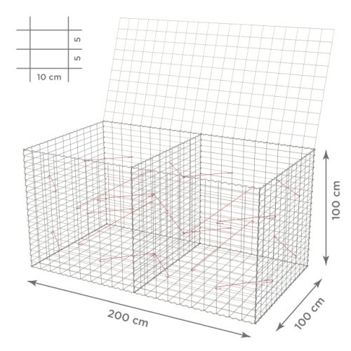 Gabionový koš 10x5, s víkem, různé rozměry - Rozměry koše: 200x100x100 cm