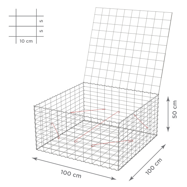 Gabionový koš 10x5, s víkem, různé rozměry - Rozměry koše: 100x100x50 cm