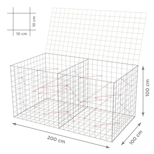 Gabionový koš 10x10, s víkem, různé rozměry - Rozměry koše: 200x100x100 cm