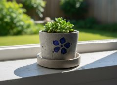 Betonový květináč s miskou  VENI PURE 11 cm - malovaný  Babičce