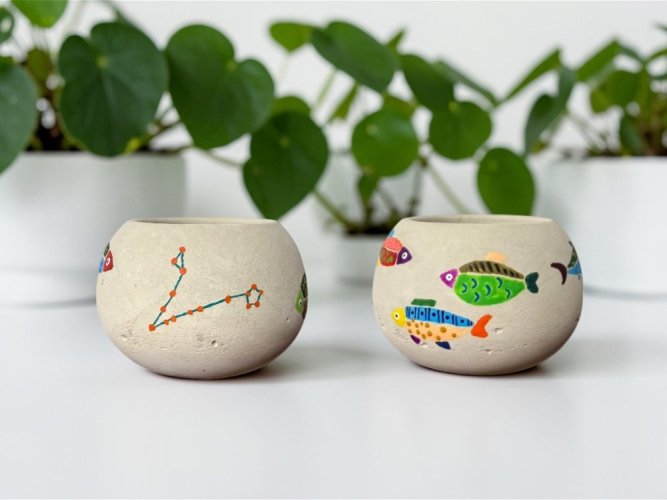 Betonový svícen VENI PURE  kulatý malý malovaný, více variant - Varianta: litý sójový vosk