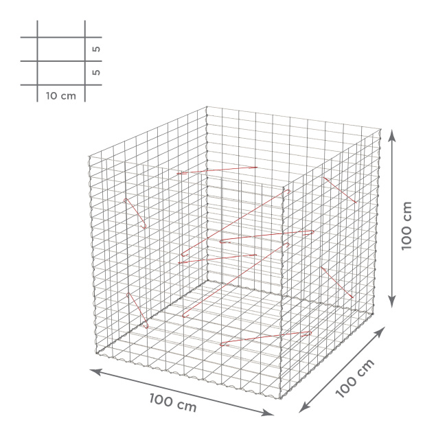 Gabionový koš 10x5, bez víka, různé rozměry - Rozměry koše: 100x100x100 cm