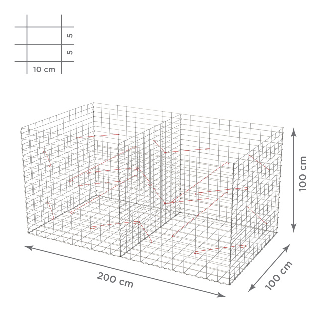 Gabionový koš 10x5, bez víka, různé rozměry - Rozměry koše: 200x100x100 cm