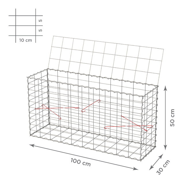 Gabionový koš 10x5, s víkem, různé rozměry - Rozměry koše: 100x30x50 cm