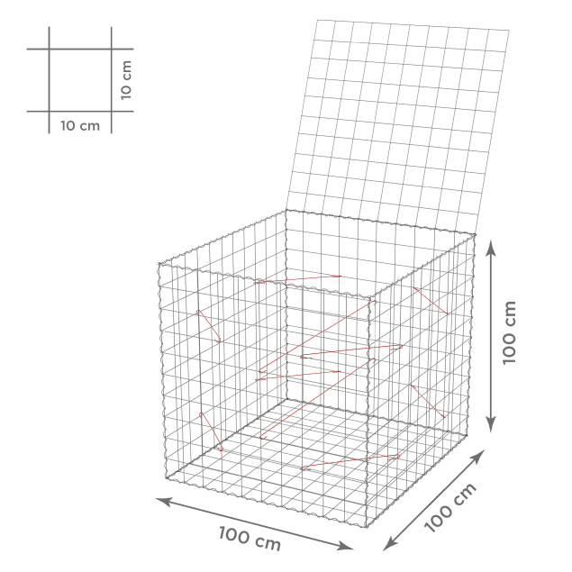 Gabionový koš 10x10, s víkem, různé rozměry - Rozměry koše: 100x100x100 cm