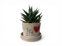 Betonový květináč s miskou  VENI PURE 11 cm - malovaný, rodinka