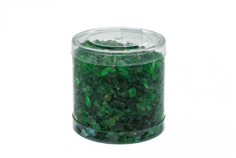 Skleněná drť, Zahradní zelená 4-8 mm, dóza 0,4l (cca 0,4 kg)