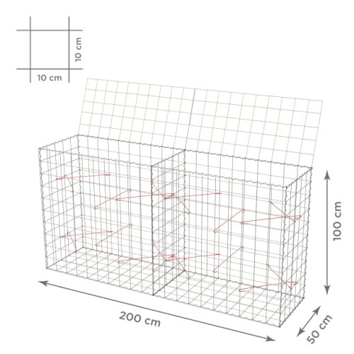 Gabionový koš 10x10, s víkem, různé rozměry - Rozměry koše: 200x50x100 cm