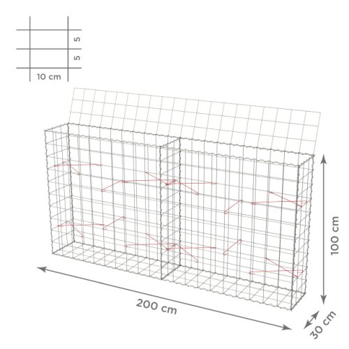 Gabionový koš 10x10, s víkem, různé rozměry - Rozměry koše: 200x30x100 cm
