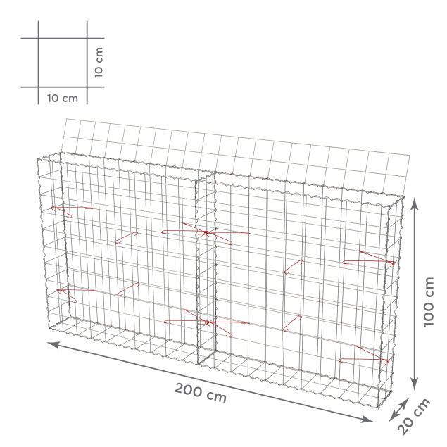 Gabionový koš 10x10, s víkem, různé rozměry - Rozměry koše: 200x20x100 cm