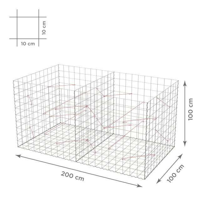 Gabionový koš 10x10, bez víka, různé rozměry - Rozměry koše: 100x100x100 cm