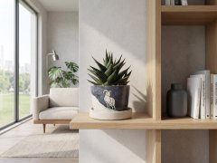 Betonový květináč s miskou  VENI PURE 11 cm - malovaný, Beran