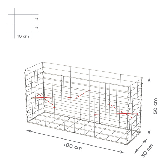 Gabionový koš 10x5, bez víka, různé rozměry - Rozměry koše: 100x30x50 cm