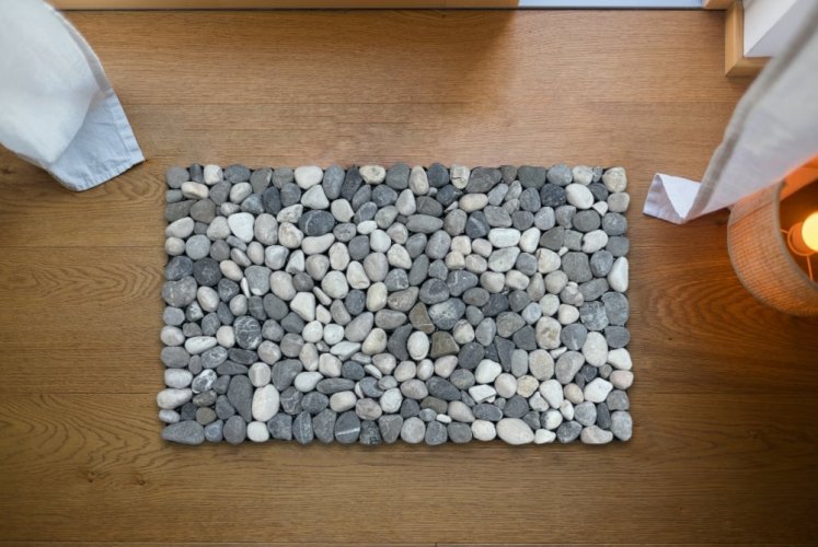 Masážní kamenná deska, Říční šedo-bílá; 50x30cm