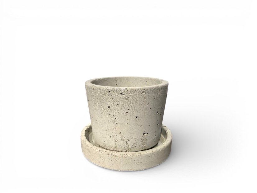 Betonový květináč s miskou VENI PURE, 8 cm