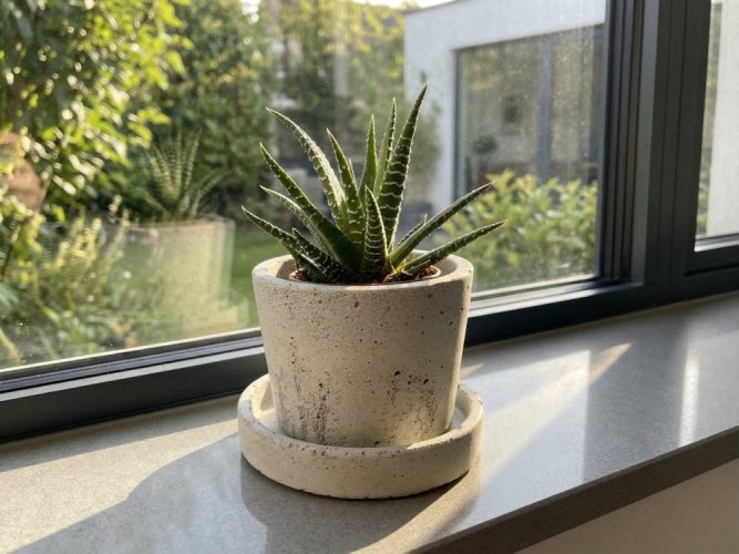 Betonový květináč s miskou VENI PURE, 8 cm